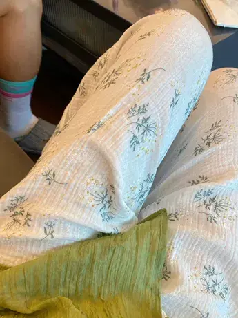 红玫瑰白铃兰碎花睡裤长裤纯棉家居裤女春秋款宽松高腰韩版休闲裤商品大图