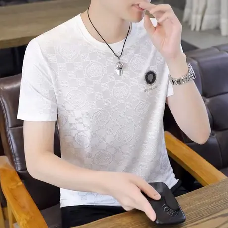 冰丝速干男士T恤短袖夏季半袖体恤潮流男装青年上衣服薄款打底衫商品大图