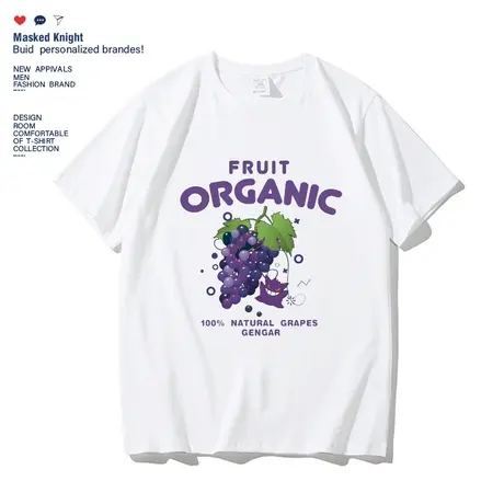 夏季新款趣味葡萄水果印花短袖t恤男ins港风纯棉宽松休闲体恤半袖图片