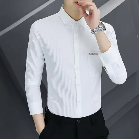 肌理感潮牌衬衫男士长袖秋季穿搭白色衬衣高级感修身潮流百搭上衣商品大图