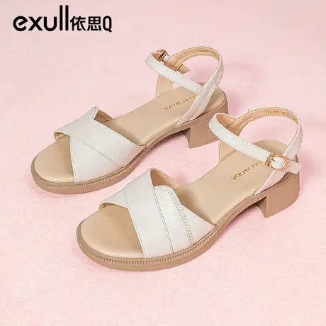 依思q粗跟女士凉鞋女夏季2024年新款女妈妈一字舒适防滑软底女鞋图片