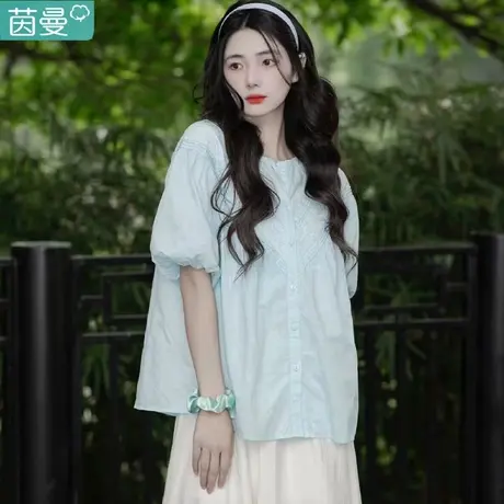 茵曼旗舰店官网正品棉麻原创女装衬衣2024新款上衣夏天衬衫泡泡袖图片