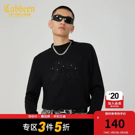 卡宾男装圆领毛衣新款拼贴刺绣潮流针织衫A图片