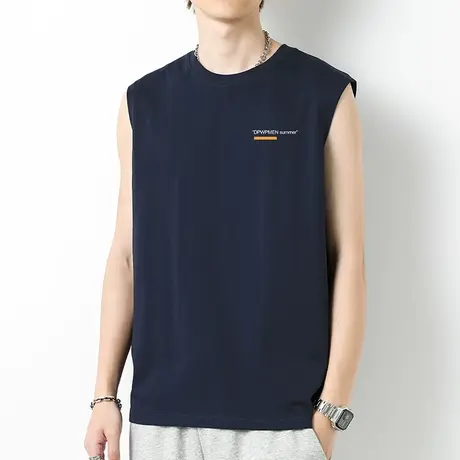 重磅纯棉背心男生健身宽松篮球跨栏运动坎肩宽肩液氨全棉无袖t恤商品大图