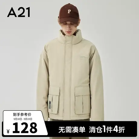 A21outlets秋季男装宽松立领长袖外套3M字母印花加厚棉衣情侣上衣商品大图