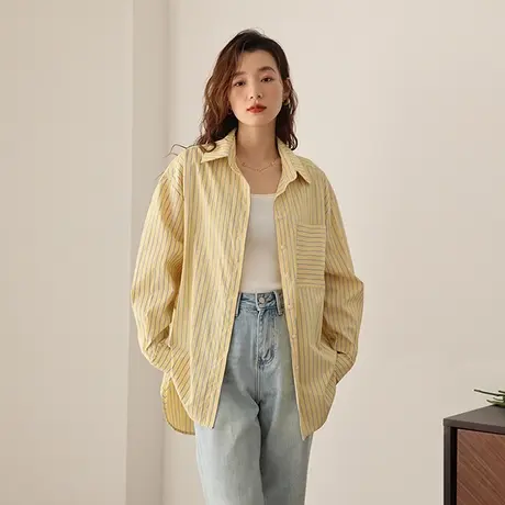 嘉茱莉2023春夏新款条纹衬衫女休闲时尚衬衣宽松上衣独特别致小衫图片