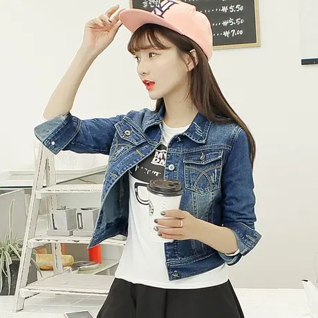 牛仔外套女短款修身韩版潮百搭学生长袖春秋牛仔服上衣83003商品大图