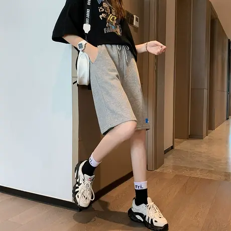 高腰运动短裤女夏季薄款灰色五分宽松休闲显瘦a字阔腿洋气5分中裤图片