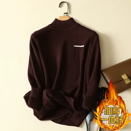 半高领加绒毛衣女加厚一体绒宽松外穿秋冬2022新款保暖针织打底衫商品大图