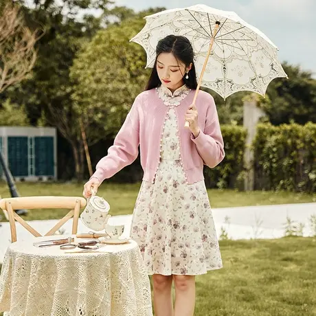 【秋装特惠】香影毛衣外套女2023新款宽松外穿v领针织开衫盘扣新商品大图