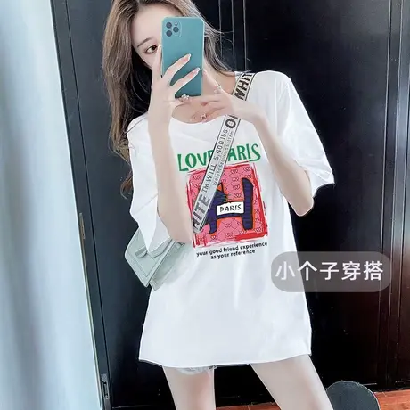 纯棉短袖T恤女夏季小个子遮屁股中长款爆款宽松设计感潮牌上衣ins商品大图
