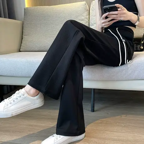 黑色阔腿裤女2023年春秋新款高腰垂感直筒宽松显瘦抽绳休闲拖地裤商品大图