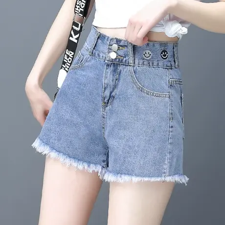 浅色牛仔短裤女2023夏季韩版高腰外穿蓝色宽松显瘦薄款阔腿裤A字图片