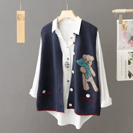 毛衣马甲开衫女新款2023春秋宽松V领针织外套背心毛衣马夹开衫潮图片