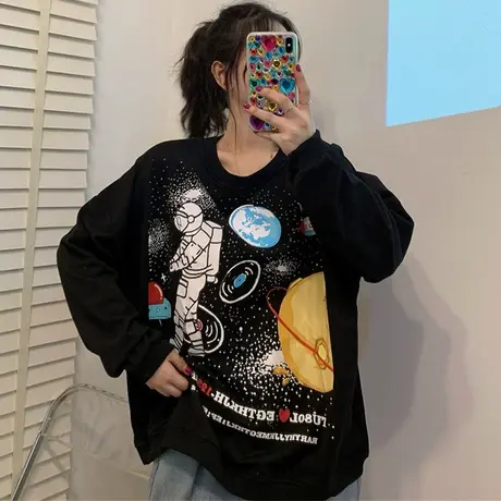 oversize卫衣女春秋薄款宽松韩版学生bf慵懒风盐系上衣外套潮ins商品大图