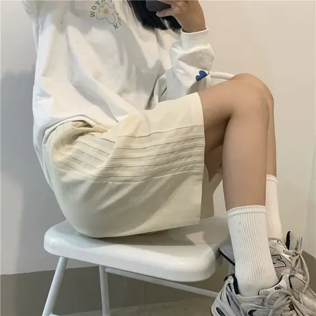 春季新款短裤女ins高街百搭西装裤五分裤宽松白色休闲高腰裤子潮商品大图