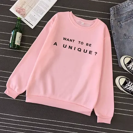 秋冬韩版宽松大码无帽字母原宿bf卫衣加绒加厚保暖上衣胖MM外套女图片