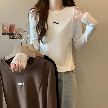 短款小个子正肩长袖T恤女洋气减龄韩版内搭秋装打底衫上衣ins潮图片