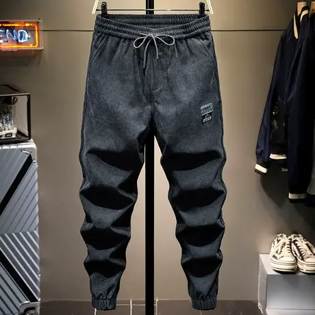 秋冬季潮牌宽松百搭男士休闲裤大码灯芯绒裤子男束脚哈伦裤加厚款商品大图