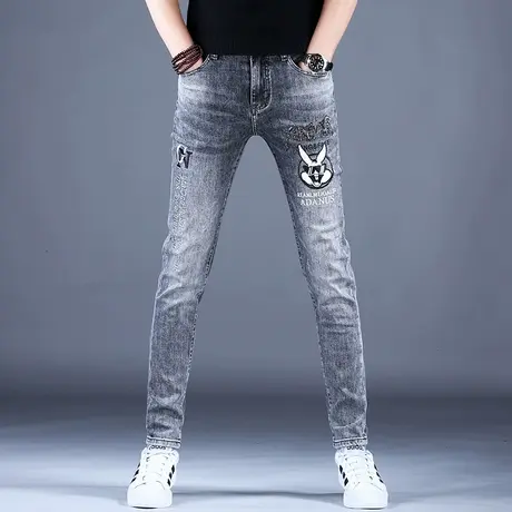 男士刺绣印花牛仔裤男款2023新款春秋裤子男高街vibe弹力修身小脚图片