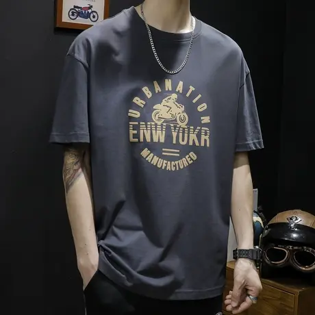 重磅短袖t恤男士宽松大码男装潮牌加肥加大2023新款纯棉体恤夏季商品大图