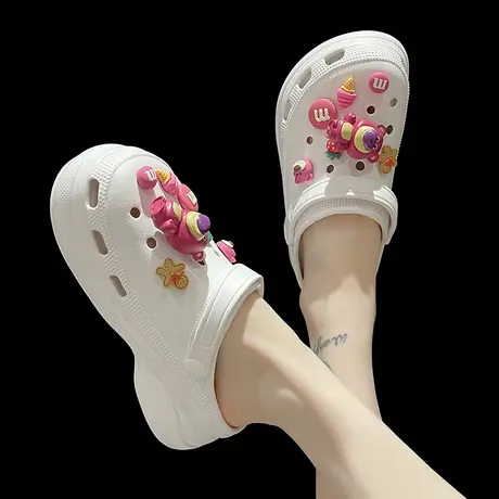 洞洞鞋夏季网红时尚外穿可爱卡通小熊厚底增高松糕包头沙滩凉拖鞋商品大图