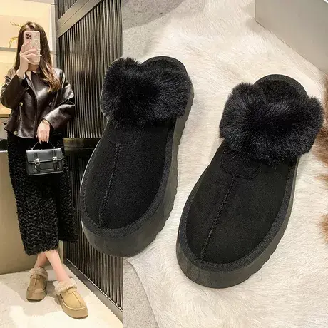 包头毛毛拖鞋女皮毛一体外穿半拖2023新款秋冬厚底雪地靴加绒棉鞋图片