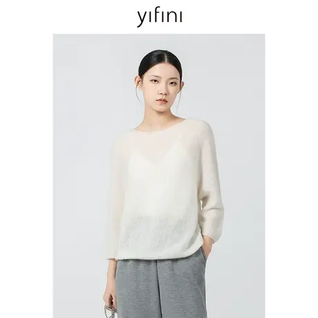Yifini/易菲桑蚕丝一体无缝毛衣羊绒针织衫女春秋新款打底衫商品大图