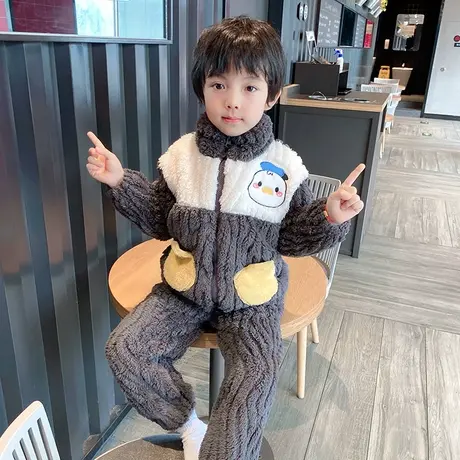 儿童秋季套装2022新款男童装时髦套装洋气加绒小男孩秋冬装炸街图片