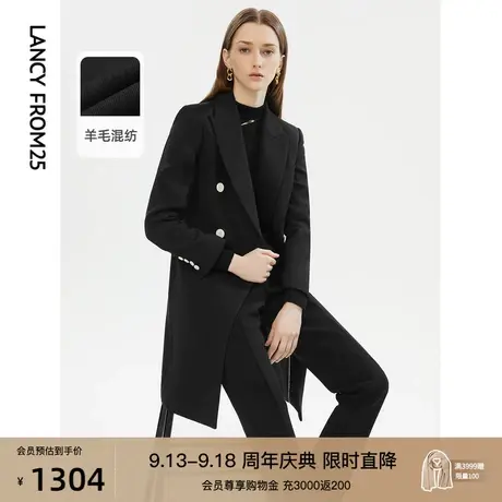 朗姿羊毛黑色中长款气质修身显瘦高级感流行外套秋新款风衣大衣女商品大图