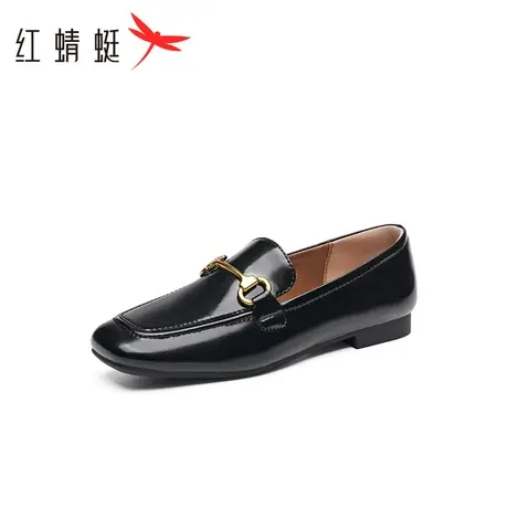 红蜻蜓乐福女鞋2025秋冬新款英伦时尚一脚蹬真皮粗跟百搭通勤单鞋图片