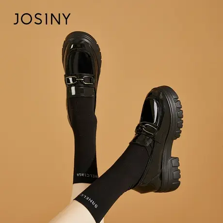 Josiny/卓诗尼厚底乐福鞋女2024新款春季女鞋子英伦风黑色小皮鞋商品大图