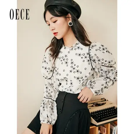 Oece复古小碎花衬衫2022秋装新款女装早秋长袖上衣夏气质衬衣春秋商品大图
