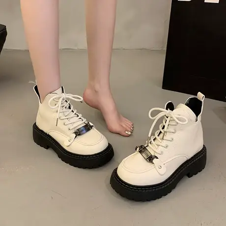 永希短靴女2023年新款春秋季法式韩系粗跟马丁靴英伦风小个子靴子图片