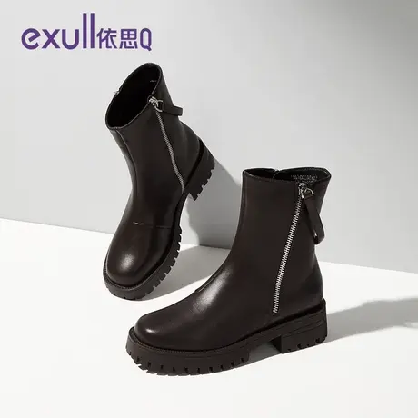 exull/依思Q2023秋冬季加绒马丁靴女复古风潮流侧拉链短筒女靴子图片