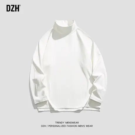 男士德绒半高领长袖t恤上衣男圆领秋季简约潮流宽松内搭男款打底商品大图