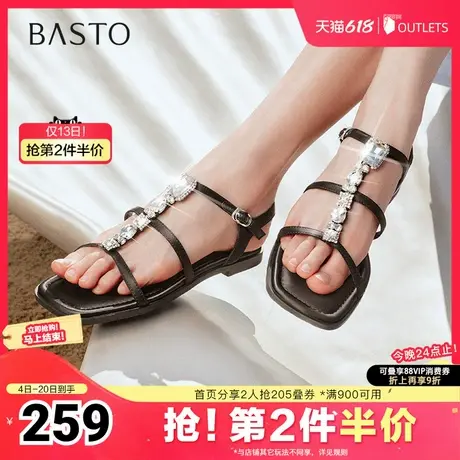 百思图2025夏季新款时尚潮流街头复古罗马凉平跟女凉鞋B5306BL5图片