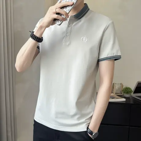 冰丝短袖T恤男士夏季薄款翻领polo衫高端休闲珠地棉夏装潮牌半袖商品大图