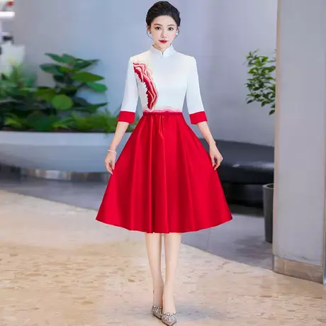 大合唱旗袍演出服短裙女中式晚会表演晚礼服诗歌朗诵红歌比赛服装图片