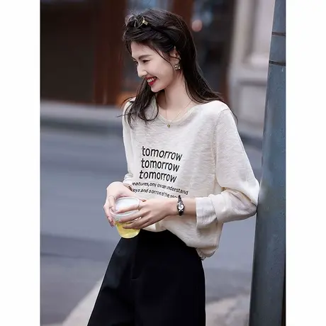 时尚气质针织衫2025年夏季新款女圆领简约休闲慵懒罩衫短款长袖图片