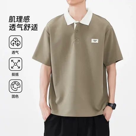hansca日系肌理感短袖polo衫男2025新款夏季薄款透气撞色翻领t恤商品大图