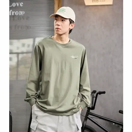 唐狮长袖T恤男韩版春秋季新款休闲白色上衣男宽松净色打底衫潮t商品大图