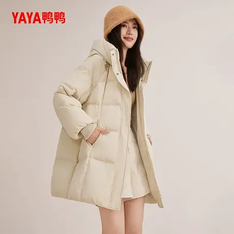 鸭鸭羽绒服女士2024秋冬新品中长款连帽韩版时尚加厚鸭绒保暖外套商品大图