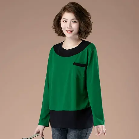加肥加大码女装春秋季纯棉长袖T恤中年妈妈显瘦遮肚40岁打底衫女商品大图