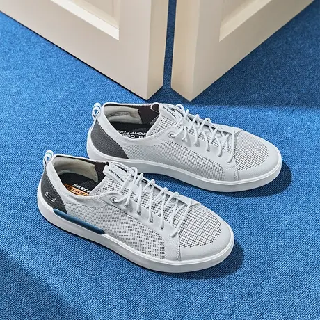 Skechers斯凯奇夏季男子白色板鞋舒适透气百搭休闲鞋平底鞋阿甘鞋商品大图