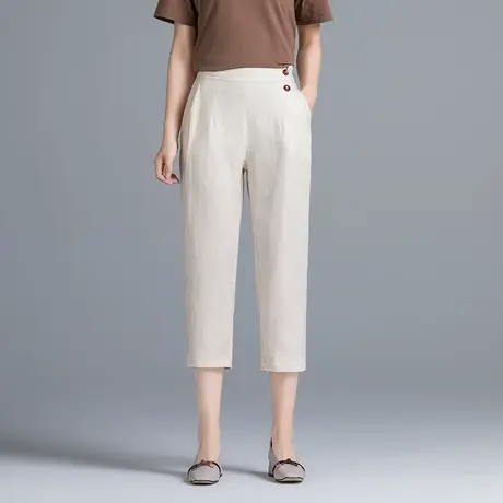 七分裤女夏薄款亚麻加肥加大码女裤宽松高腰棉麻裤休闲麻料哈伦裤图片