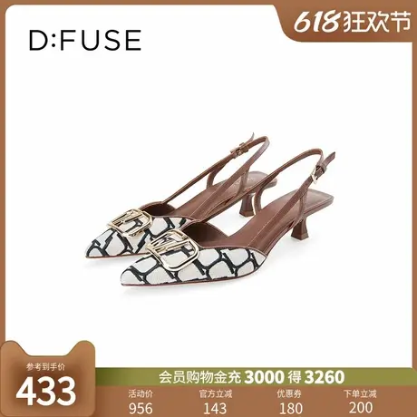 Dfuse2024春夏款小香风格子凉鞋刺绣布宴会高跟单鞋DF41114116图片