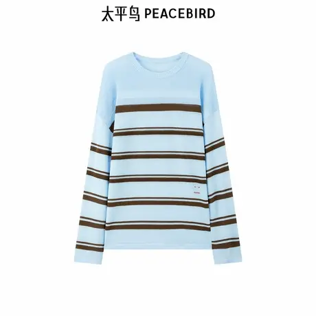 太平鸟浅蓝色条纹廓形套头衫空调衫女线套衫时尚品质感上衣罩衫女图片