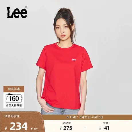 Lee商场同款25春夏新品标准版圆领小刺绣Logo设计女短袖T恤休闲潮图片