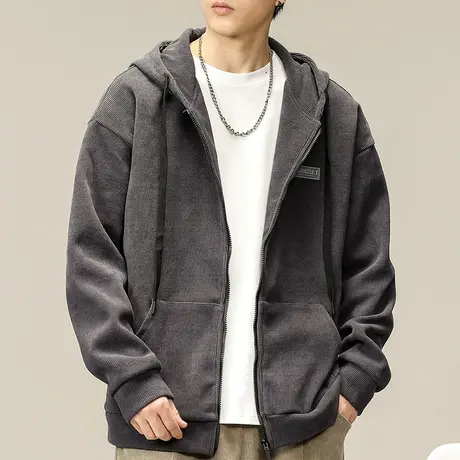 男士拉链卫衣外套男春秋款潮流百搭2023新款连帽开衫重磅宽松上衣图片